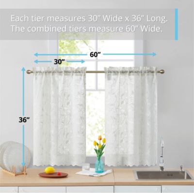 Joyce Lace Sheer Kitchen Cafe Curtain Tiers for Small Windows, Kitchen & Bathroom - 30 W x 36 L Inch (Pair)
