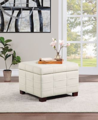 Detour Strap 29.75" Square Storage Ottoman in Wood and Linen Fabric Upholstery