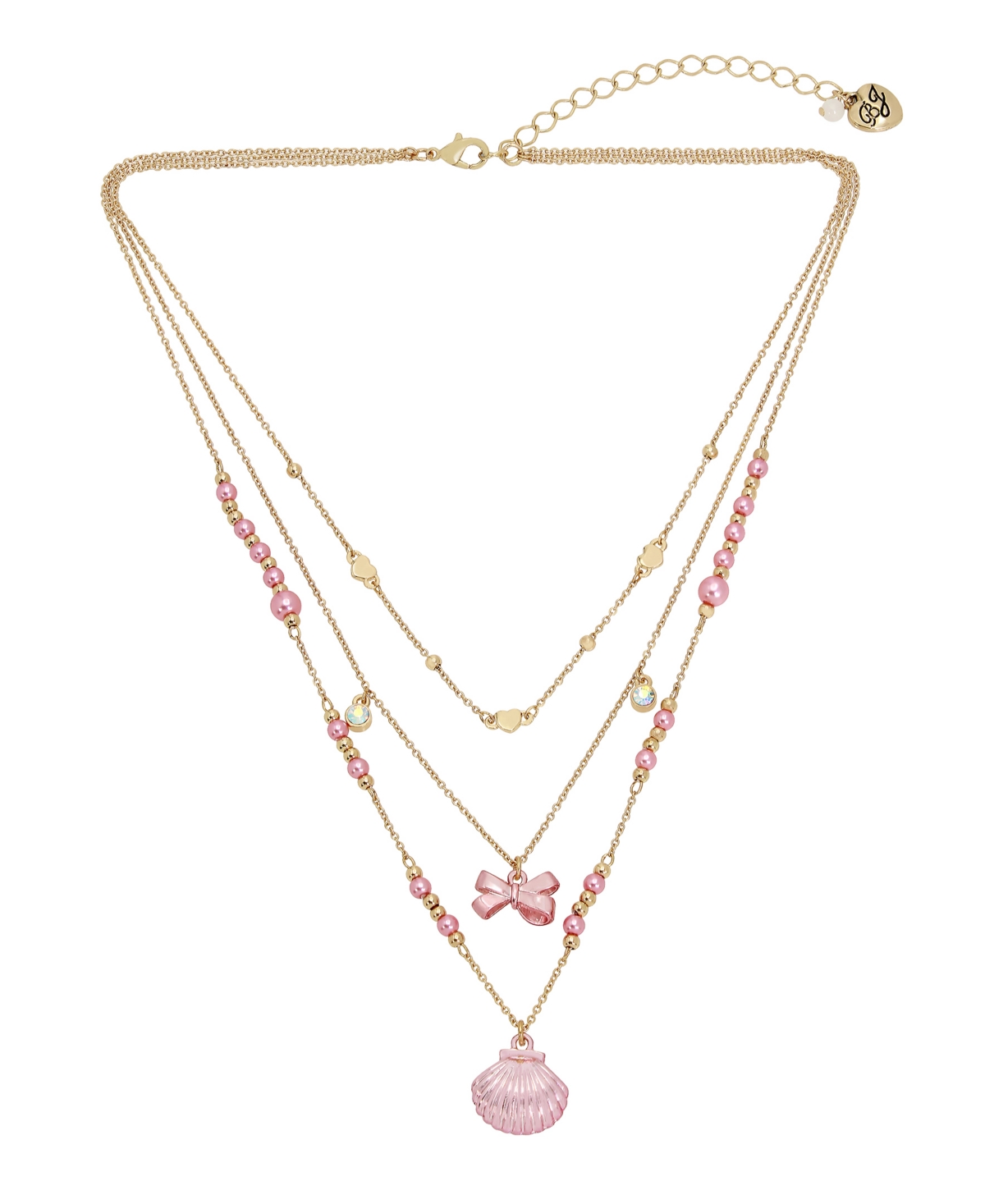Betsey Johnson Faux Stone Shell Layered Necklace In Pink,gold