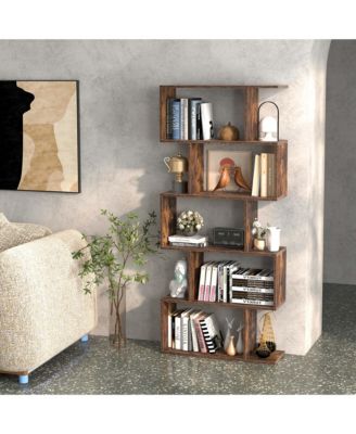 1 PC 5-Tier Bookshelf Geometric S-Shaped Bookcase Room Divider Storage Display Shelf