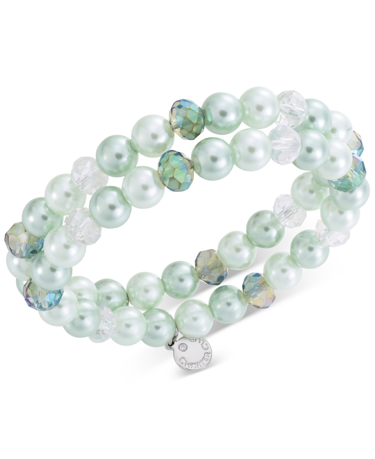 Silver-Tone 2-Pc. Set Beaded Stretch Bracelets, Created for Macy's - Green