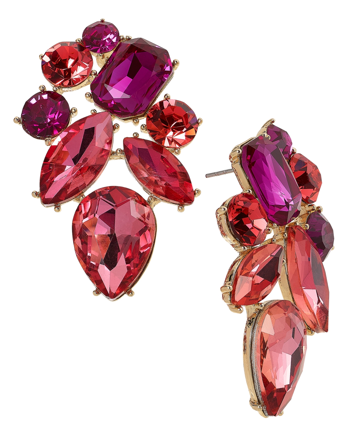 Shop Inc International Concepts Gold-tone Crystal Cluster Drop Earrings, Created For Macy's In Pink