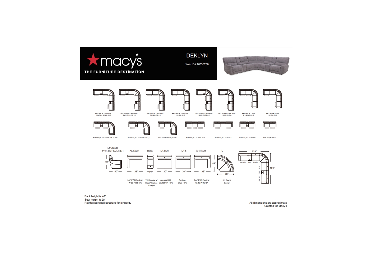 MACY'S CLOSEOUT! DEKLYN 129" 6-PC. ZERO GRAVITY FABRIC SECTIONAL WITH 2 POWER RECLINERS & 1 CONSOLE, CREATE 