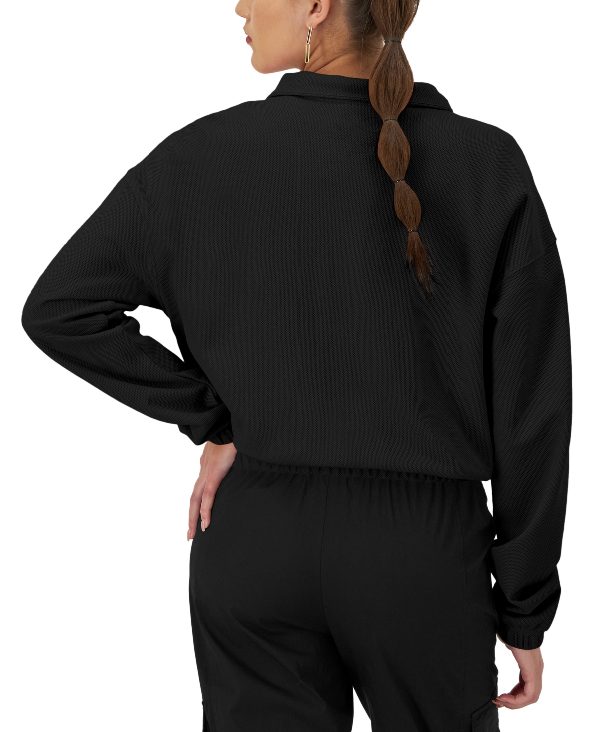 Shop Champion Women's Campus-pique Quarter-zip Stand-collar Top In Black