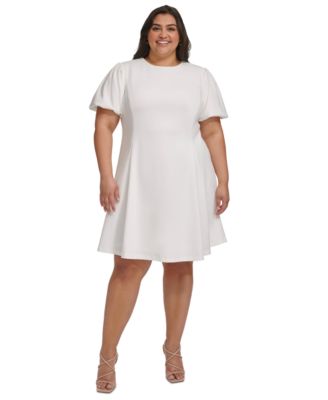 DKNY Plus Size Balloon-Sleeve Fit & Flare Dress - Macy's