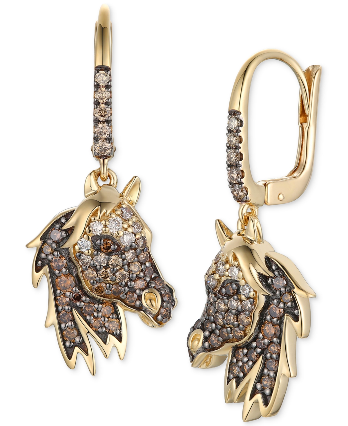 Chocolate Ombre Diamond & Chocolate Diamond Horse Drop Earrings (3/4 ct. t.w.) in 14k Gold