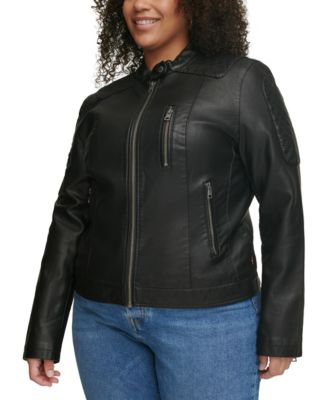 Plus Size Faux Leather Motocross Racer Jacket