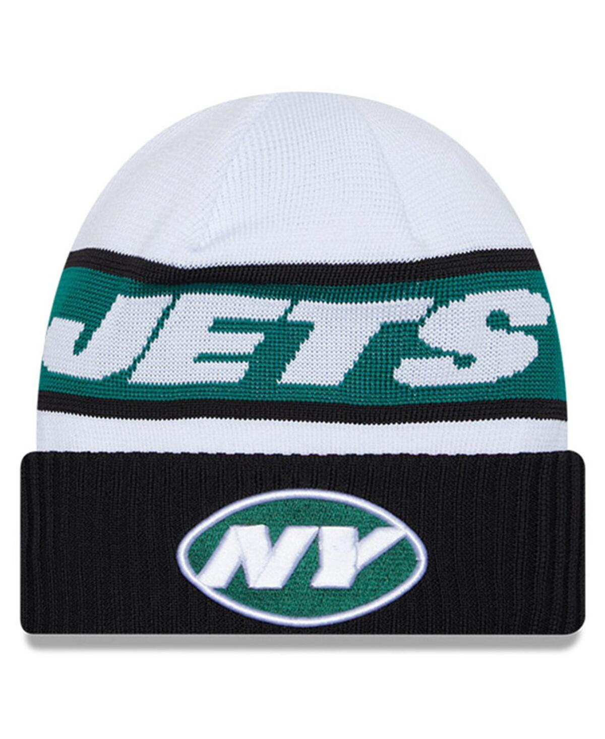 Men's New Era White, Black New York Jets 2023 Sideline Tech Cuffed Knit Hat - White, Black