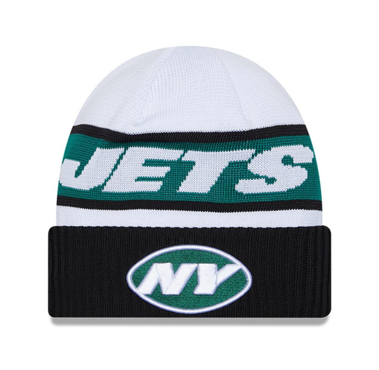 Men's White, Black New York Jets 2023 Sideline Tech Cuffed Knit Hat