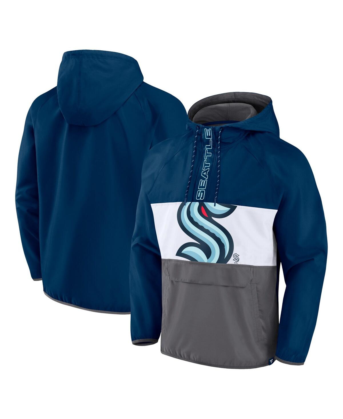 Shop Fanatics Men's  Deep Sea Blue Seattle Kraken Flagrant Foul Anorak Raglan Half-zip Hoodie Jacket