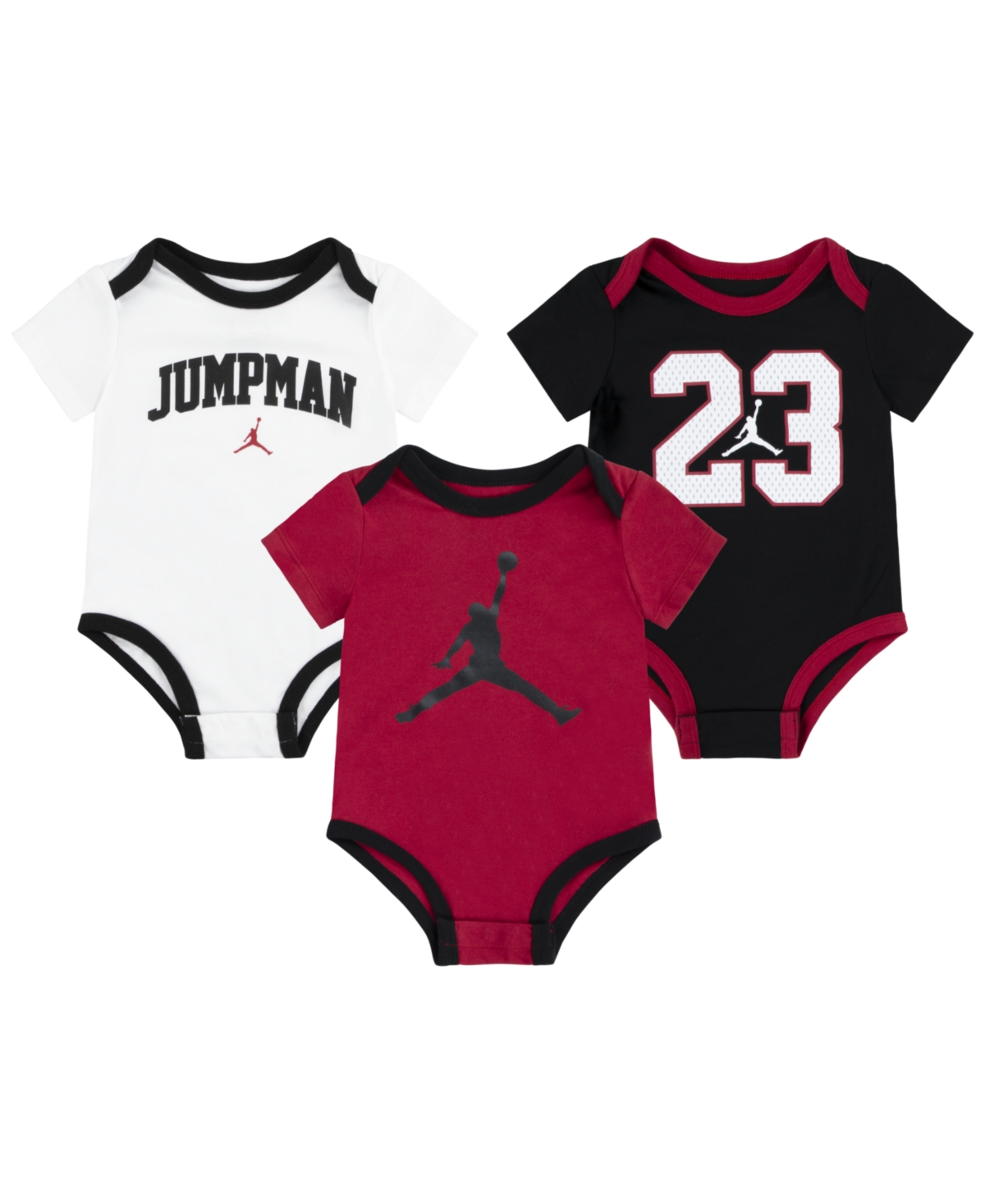 Jordan Baby Boys 3-pack Jumpman 23 Bodysuits In Black,gym Red,white