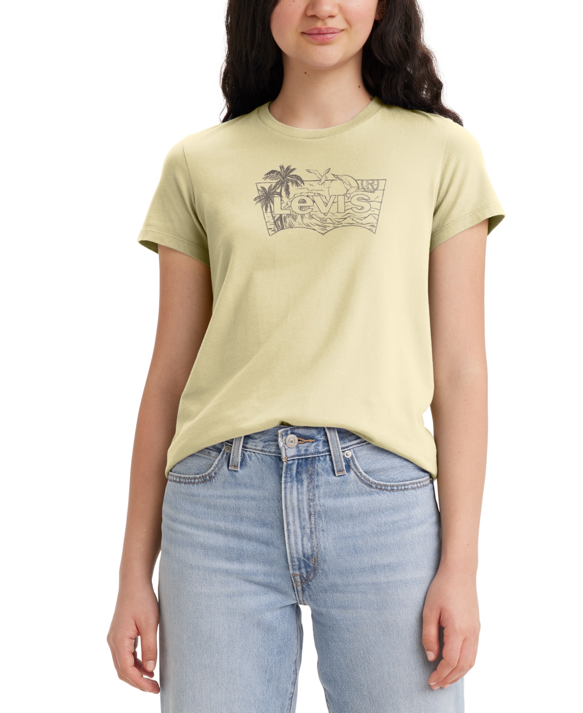 Shop Levi's Women's Perfect Graphic Logo Cotton T-shirt In Beach Sand