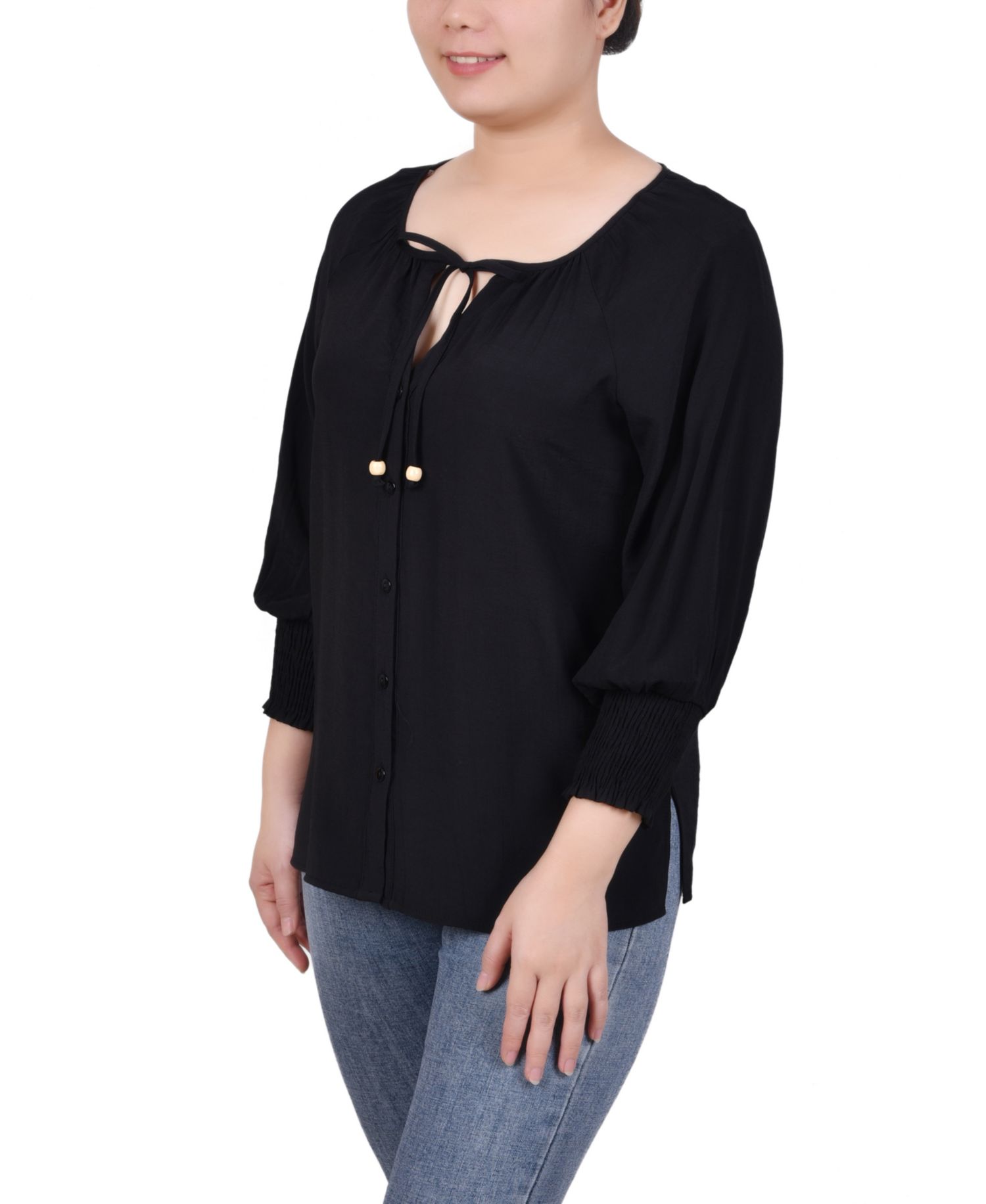 Women's 3/4 Sleeve Button Front Blouse