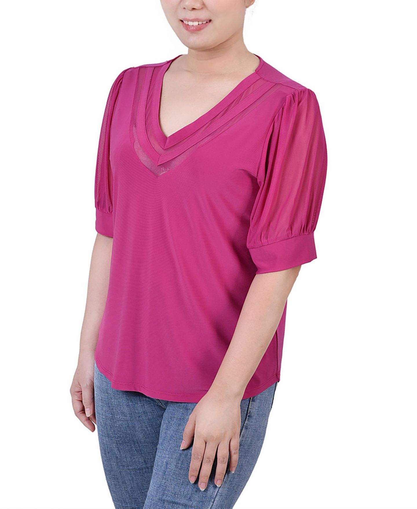 Женский топ NY Collection Short Puff Sleeve V-neck, цвет: Красный — фото 3