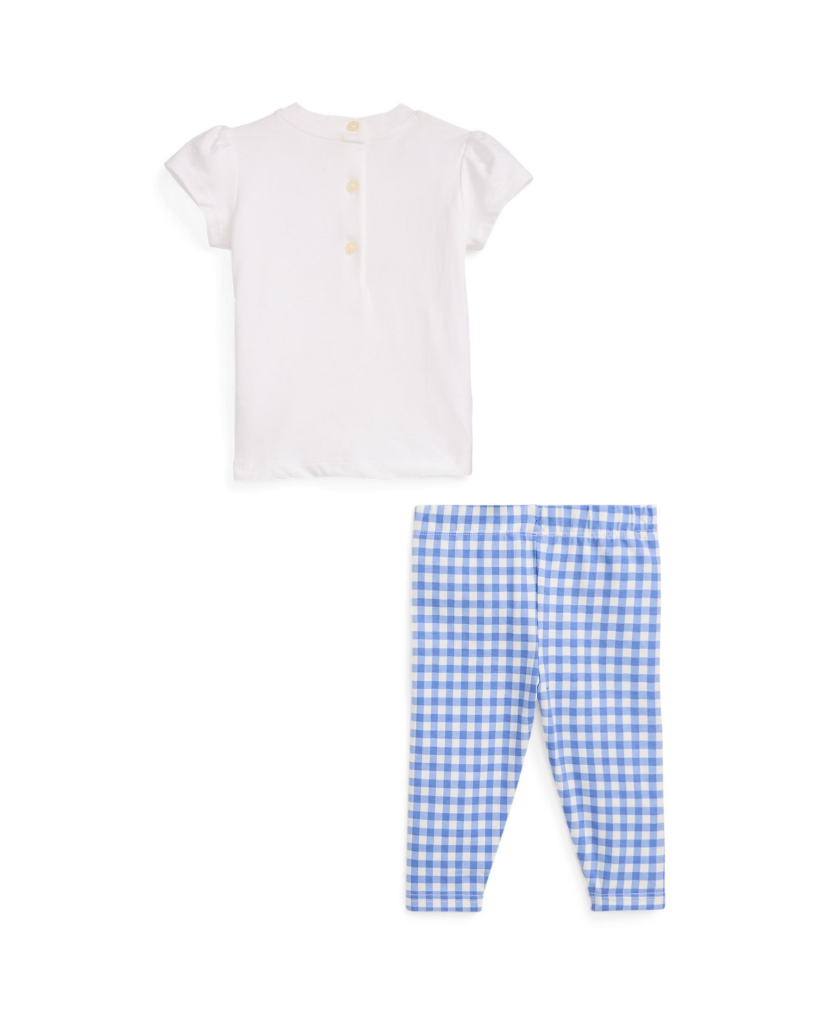 Shop Polo Ralph Lauren Baby Girls Logo Jersey T Shirt And Gingham Leggings Set In White With Multi Applique