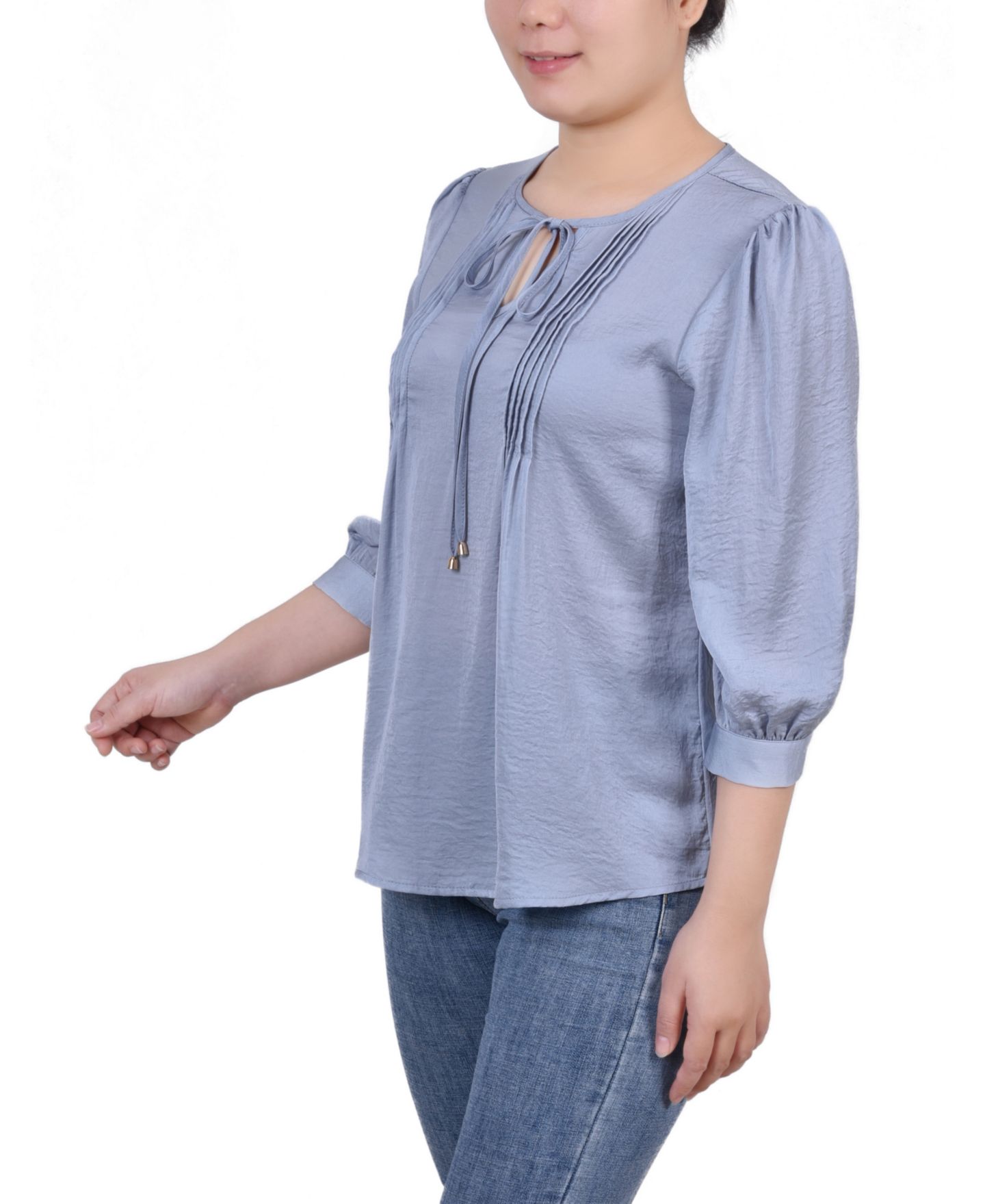 Женская блузка NY Collection Elbow Sleeve Satin, цвет: Бледный синий — фото 3