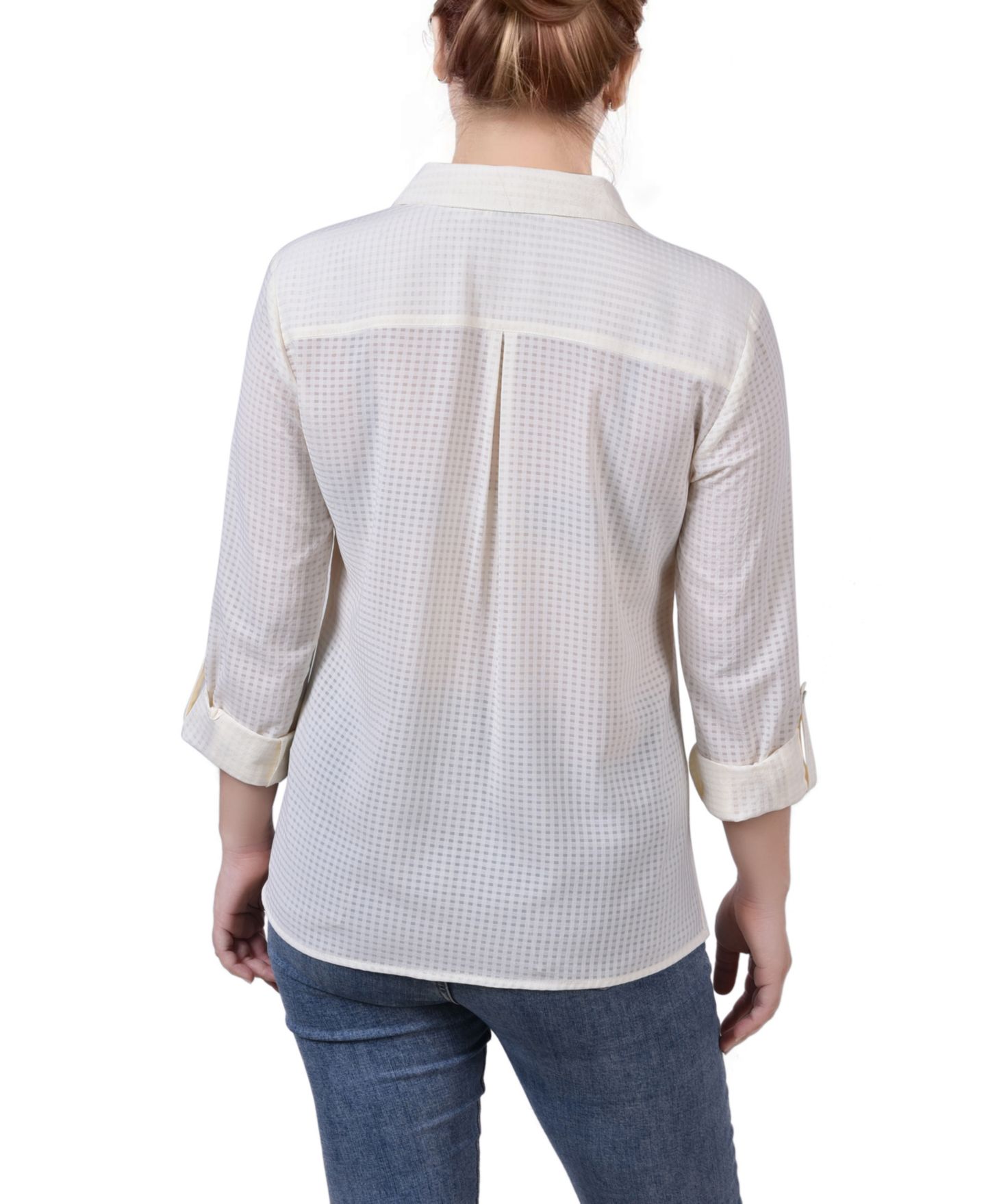 Женская блузка NY Collection 3/4 Sleeve Windowpane, цвет: Слоновая кость — фото 2