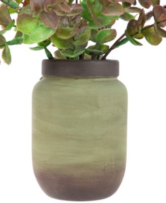 10" Two-Toned Spring Eucalyptus Leaves Artificial Plant in Ceramic Pot