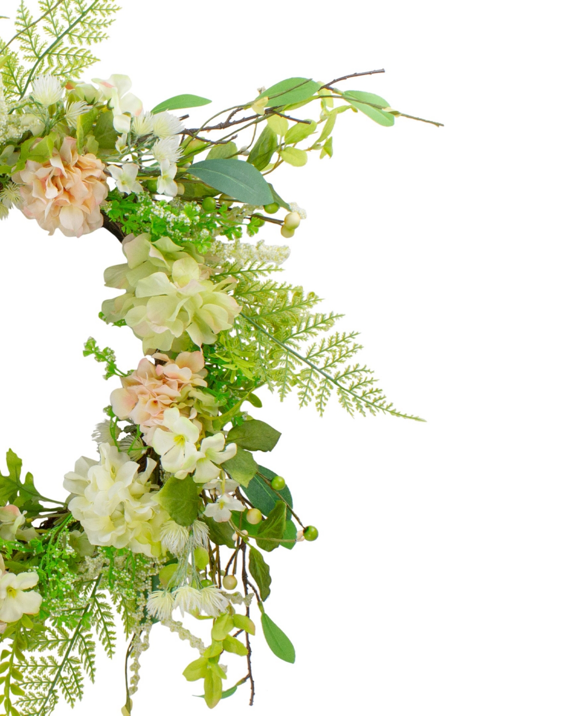 Northlight Hydrangea And Fern Spring Floral Berry Wreath, 28" In Green
