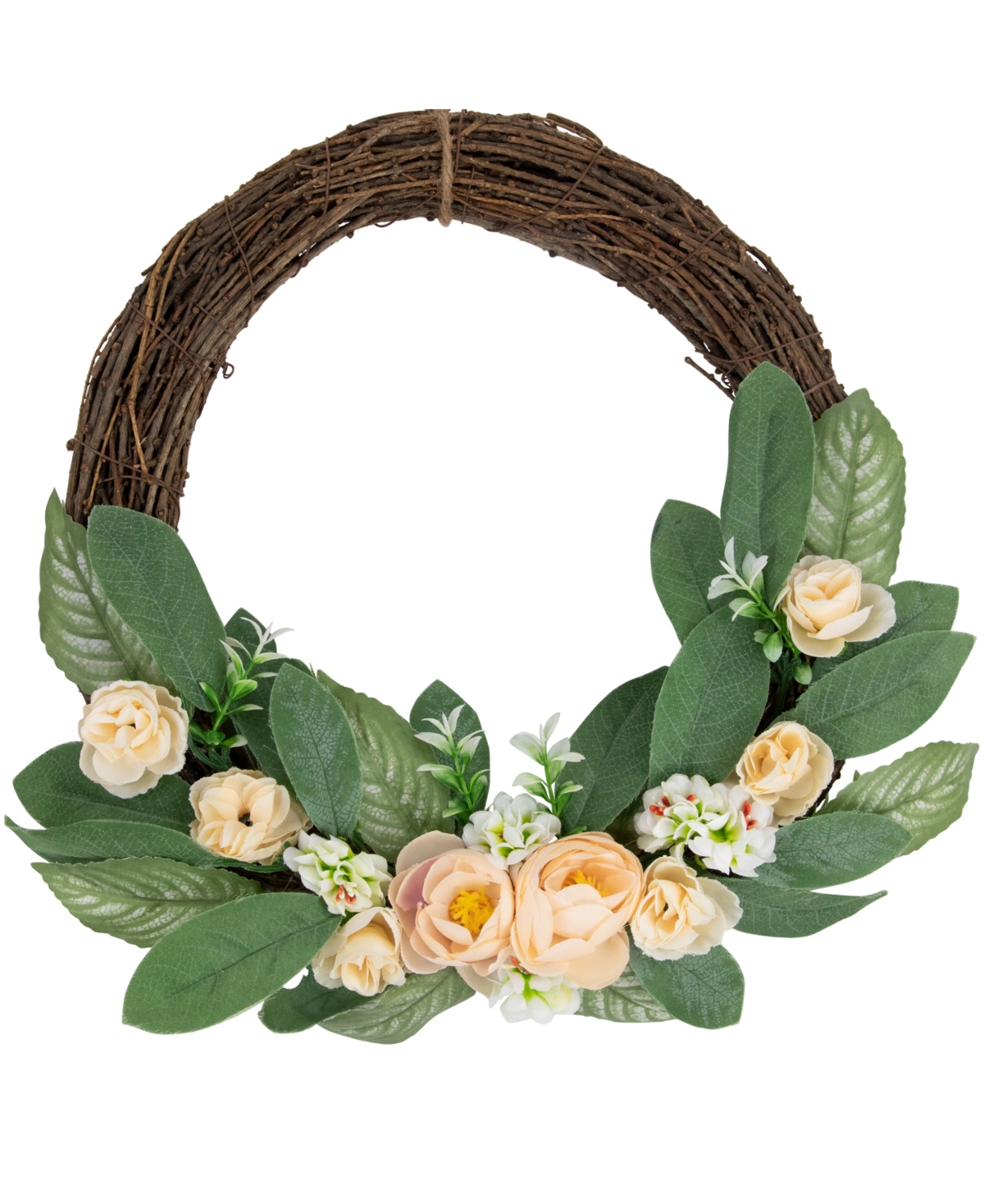Northlight 14" Mini Peach Rose Half Floral Spring Wreath In Green
