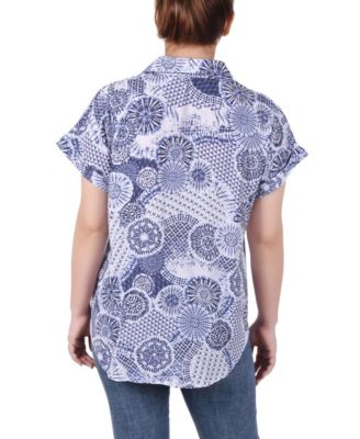 Women's Short Rolled Sleeve Button Front Blouse