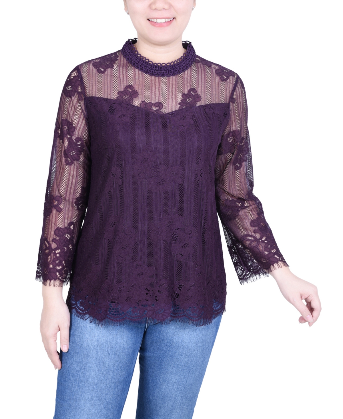 Women's 3/4 Sleeve Lace Blouse - Persian Red