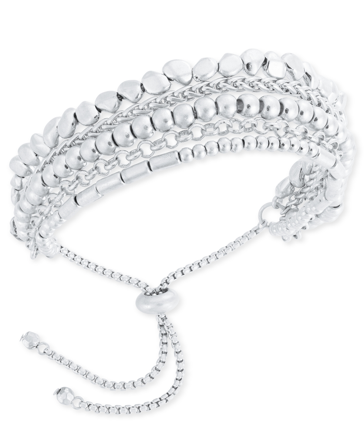 Shop Style & Co Mixed Bead Statement Slider Bracelet, Created For Macy's In Silver