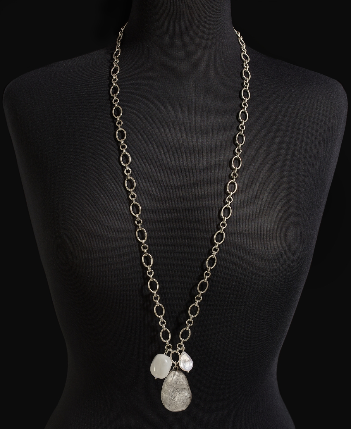 Style & Co Hammered Teardrop & Freshwater Pearl Pendant Necklace, + extender, Created for Macy's