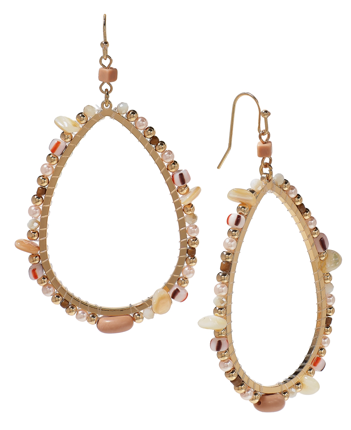 Mixed Bead Open Drop Statement Earrings, Created for Macy's - Coral