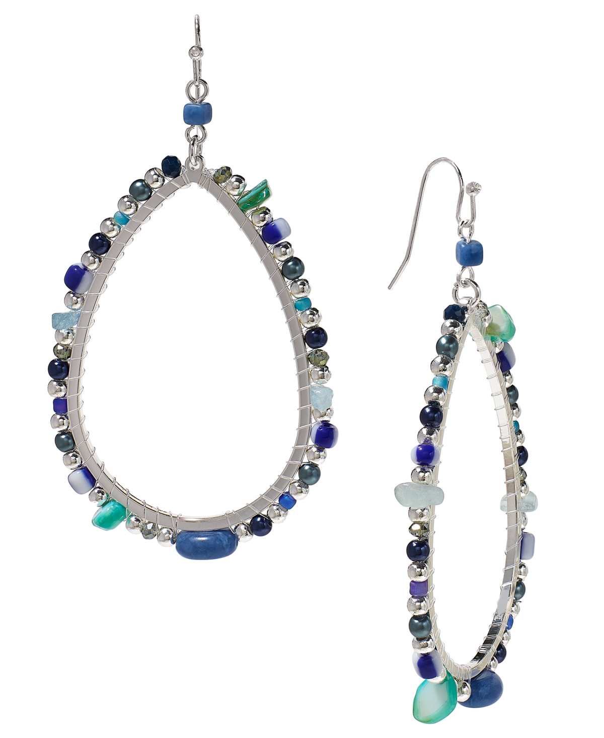 Shop Style & Co Mixed Bead Open Drop Statement Earrings, Created For Macy's In Blue