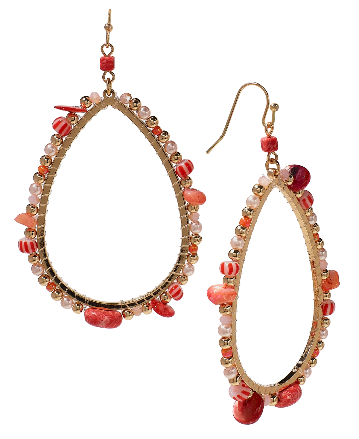 Shop Style & Co Mixed Bead Open Drop Statement Earrings, Created For Macy's In Coral