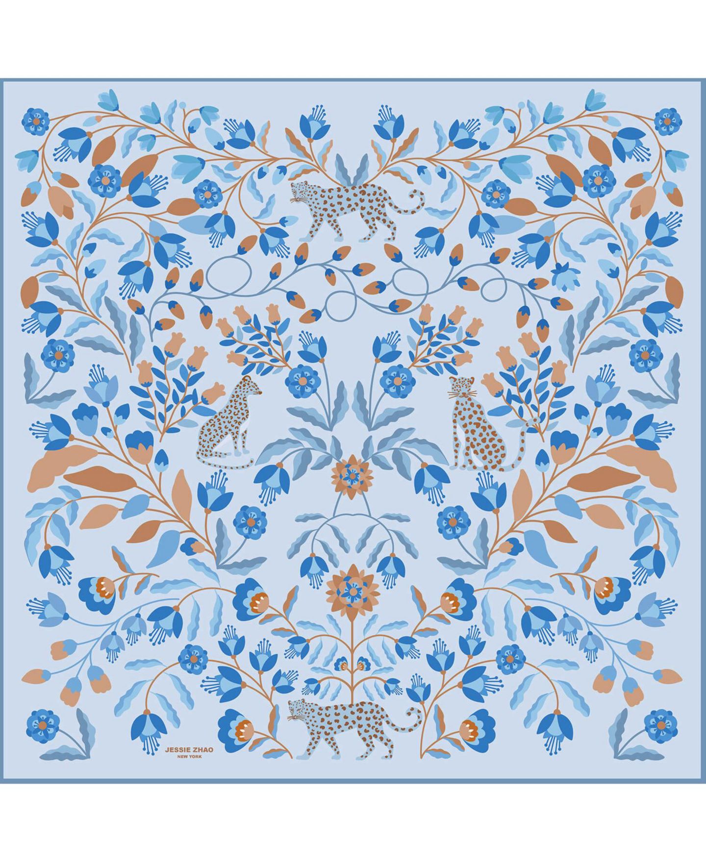 Женский шарф Jessie Zhao New York Double Sided Silk Scarf Of Pink Blossom Jungle, цвет: Розовый / Синий — фото 3