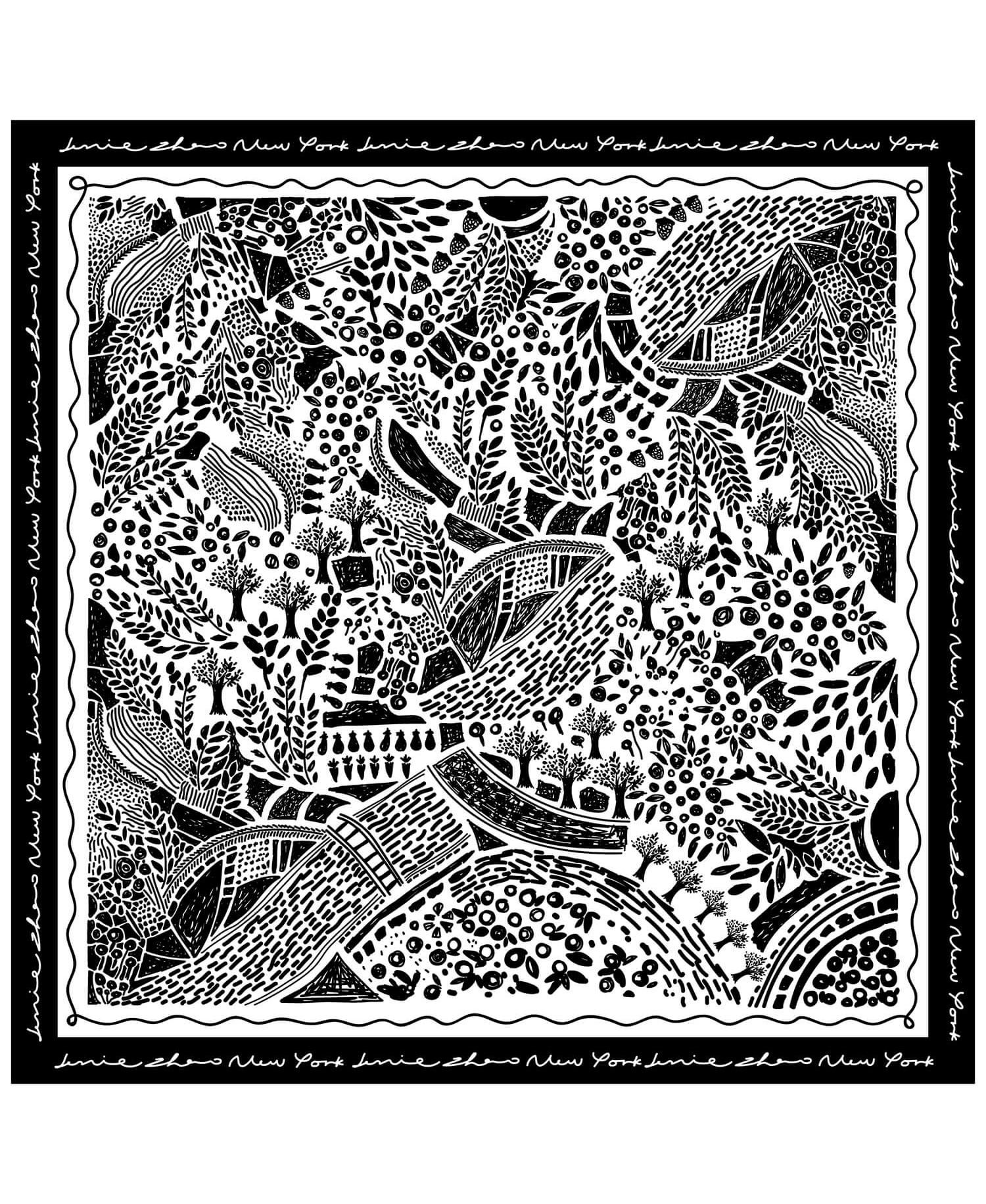 DOUBLE SIDED SILK SCARF OF BLACK GARDEN