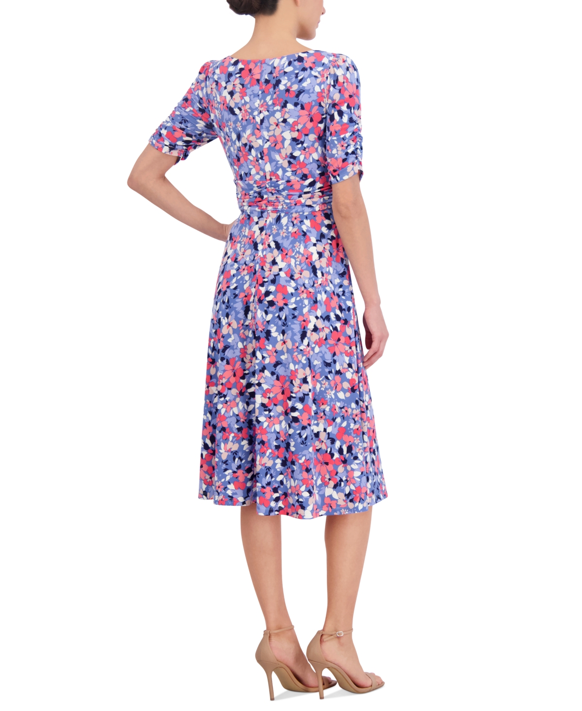 Shop Jessica Howard Women's Ruched-sleeve Midi Dress In Blue