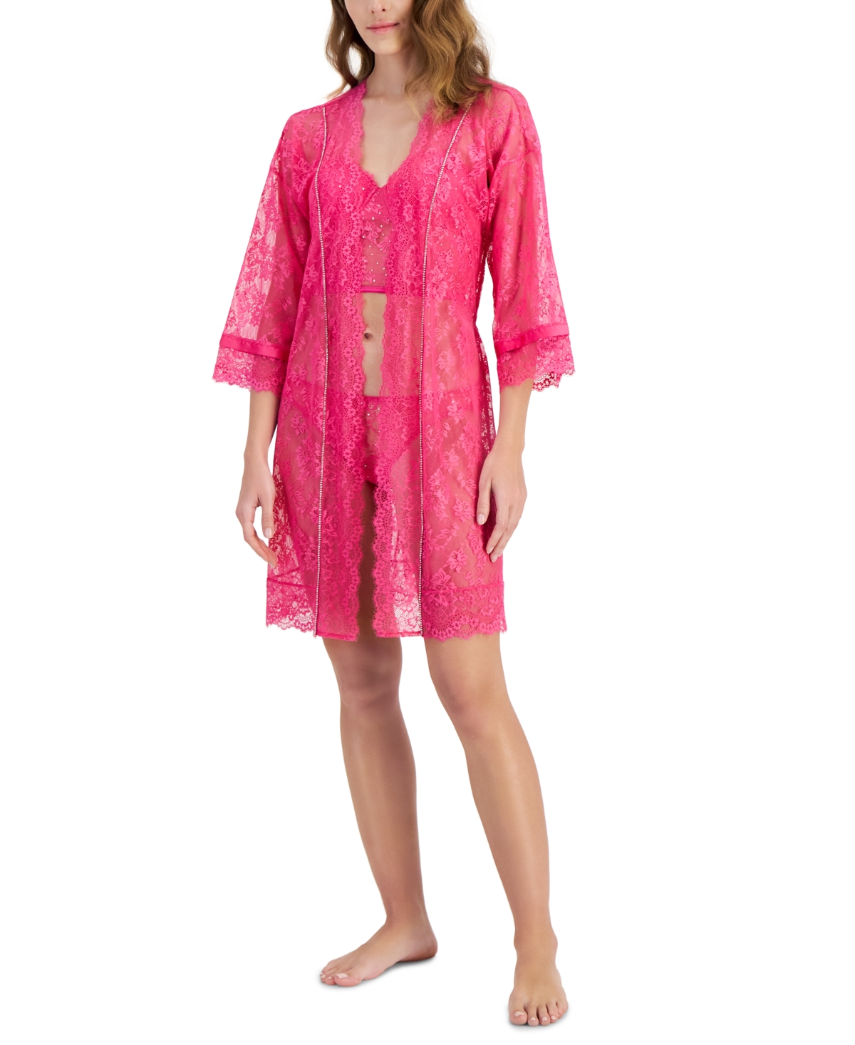 Women's Embellished Lace Robe, Created for Macy's - Pink