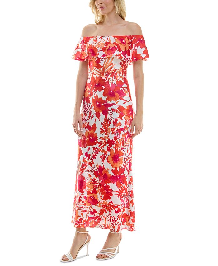 B Darlin Juniors' OfftheShoulder Printed Satin Gown Macy's