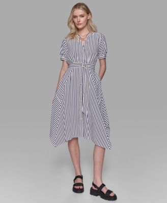 KARL LAGERFELD PARIS Women's Stripe-Print Silky- Crepe Dress - Macy's