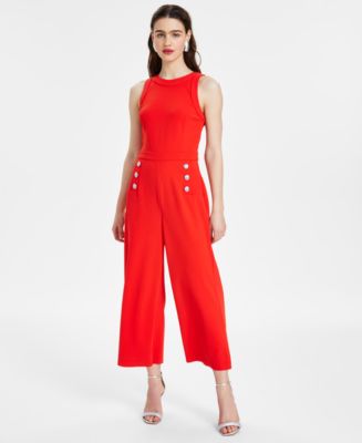 KARL LAGERFELD PARIS Women's Cropped Wide-Leg Jumpsuit - Macy's