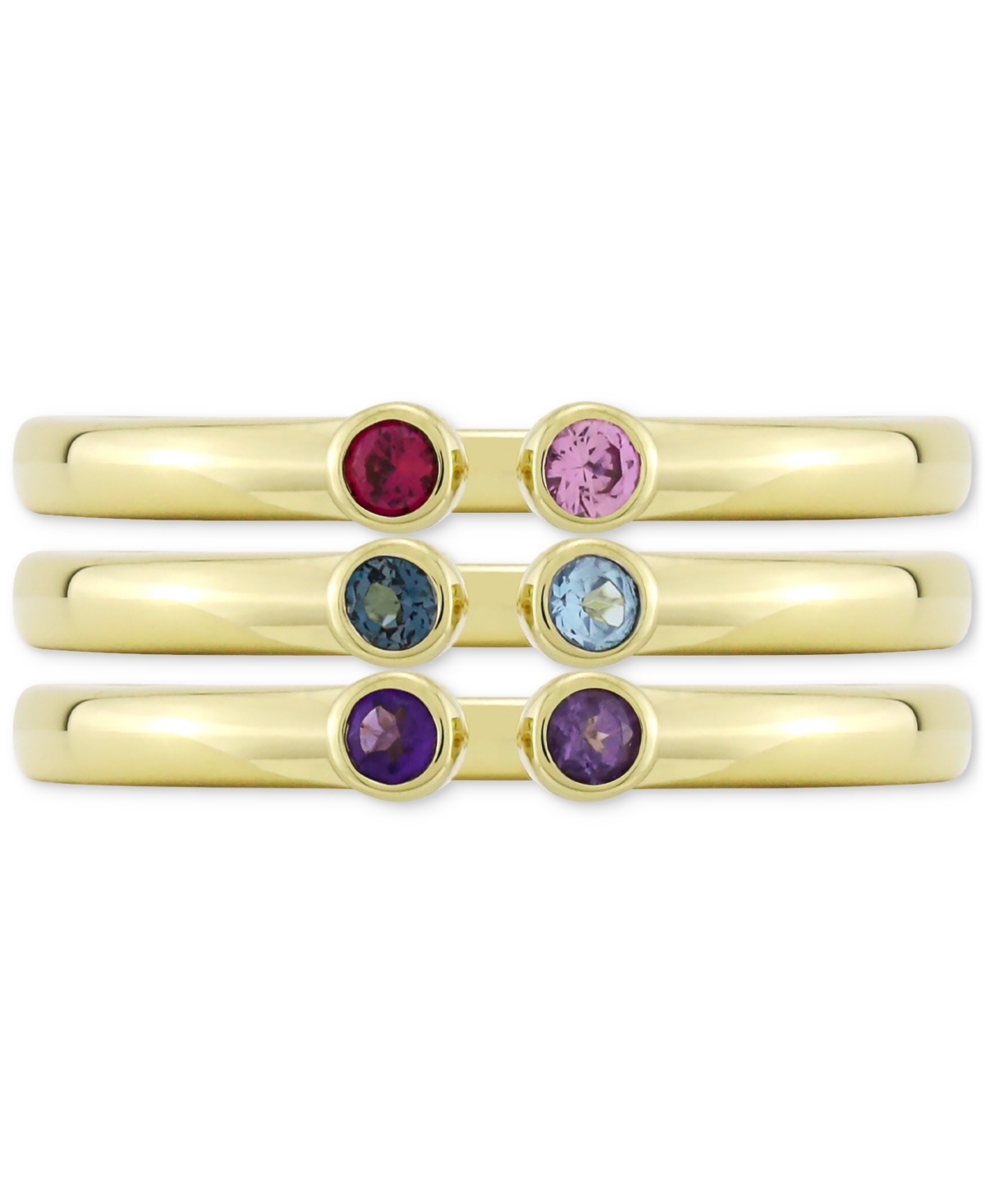 3-Pc. SetGemstone Stackable Cuff Rings (1/4 ct. t.w.) in 14k Gold-Plated Sterling Silver - Multi