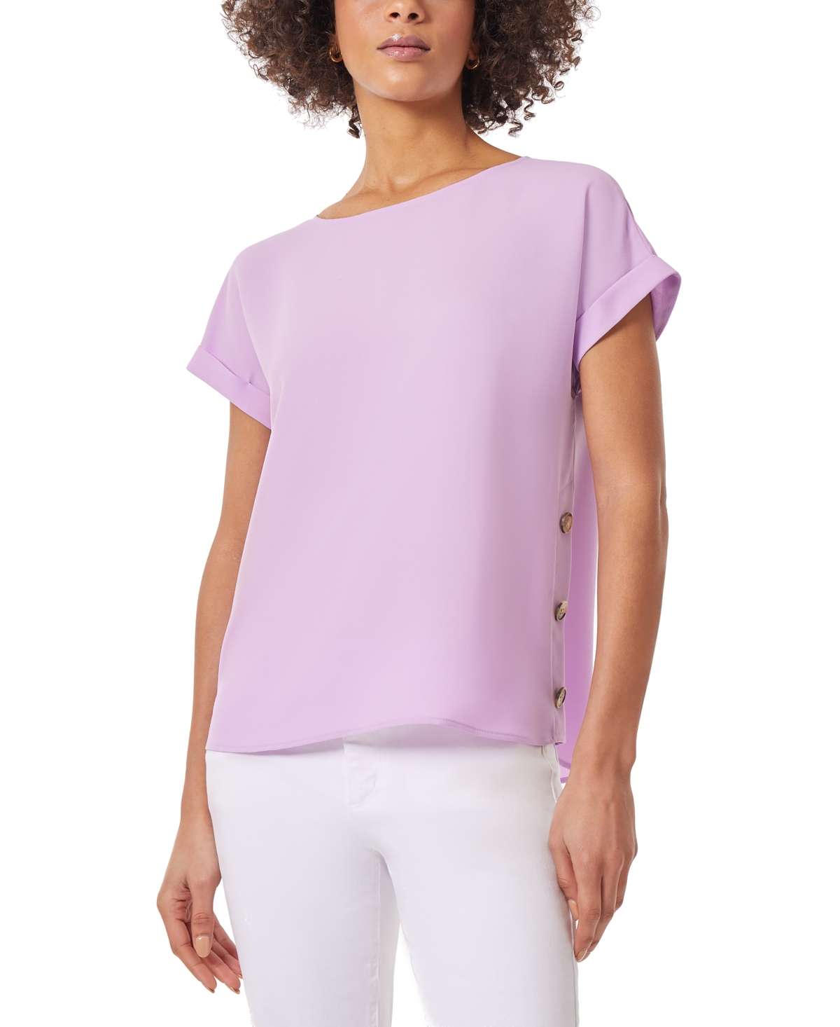 Women's Short-Sleeve Button-Detail Top, Regular & Petite - Classic Lilac