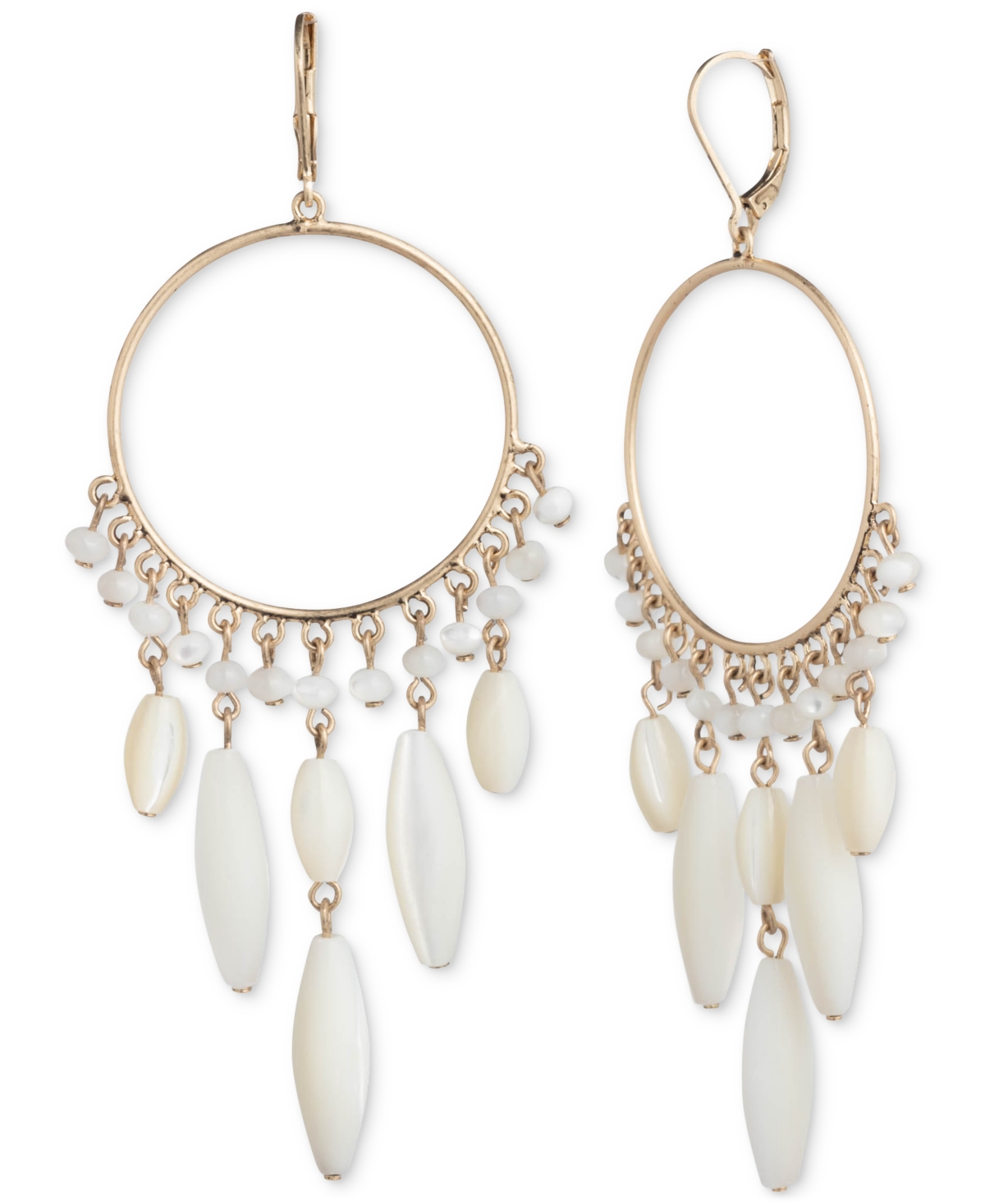 Gold-Tone Beaded Hoop Statement Earrings - Pearl