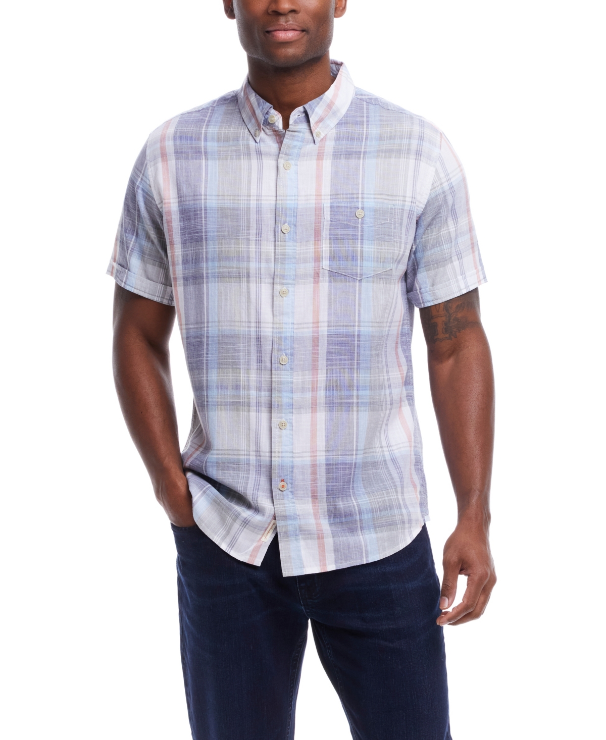 Men's Short Sleeve Plaid Shirt - Four Leaf Clove