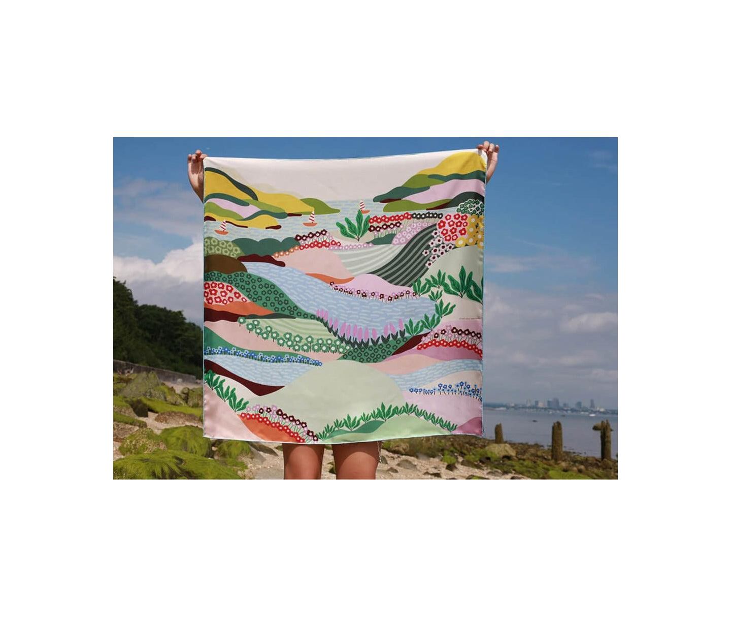 Jessie Zhao New York Double Sided Silk Scarf Of Summer, цвет: Синий / Розовый — фото 3