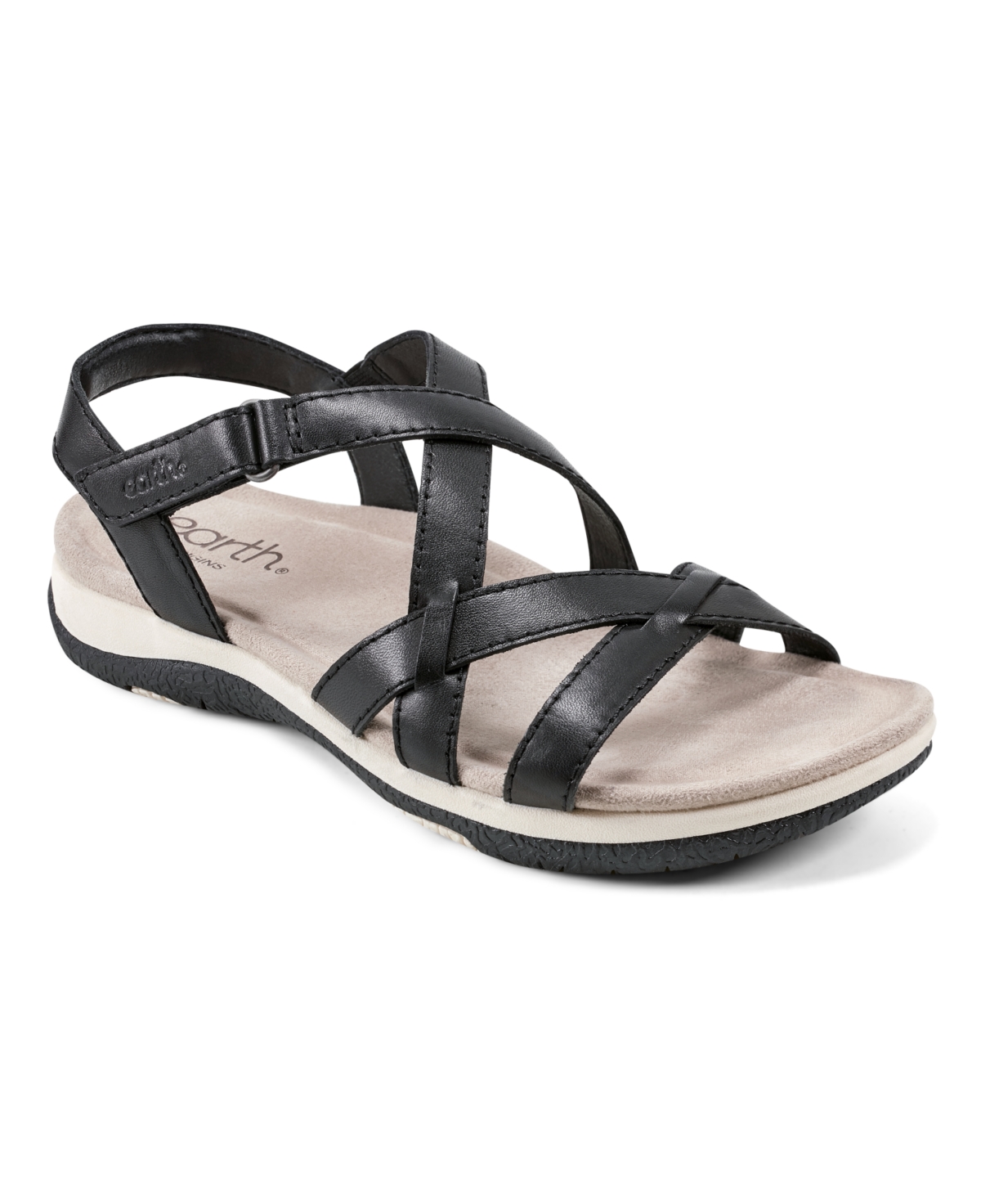 Earth Women's Sterling Strappy Flat Casual Sport Sandals - Light Natural, White Multi Leather