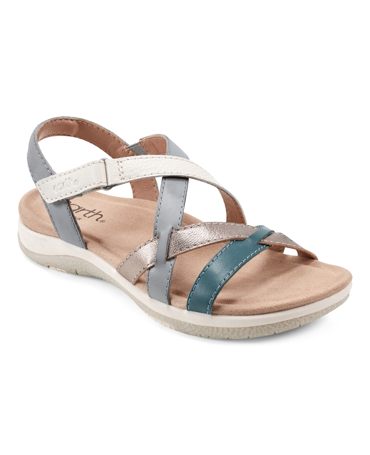 Earth Women's Sterling Strappy Flat Casual Sport Sandals - Light Natural, White Multi Leather