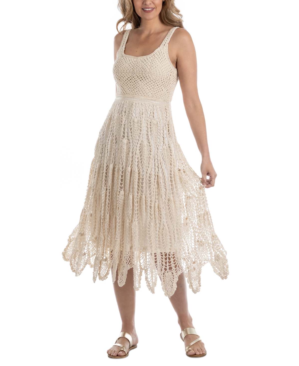 Shop Dotti Women's Cotton Crochet Sleeveless Cover-up Dress In Sand