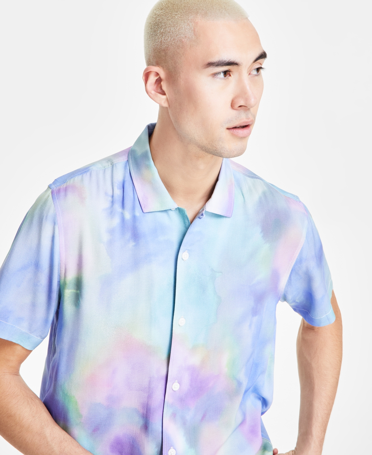 Shop Sun + Stone Men's Bernard Short Sleeve Button-front Printed Shirt, Created For Macy's In Cosmic Swirl