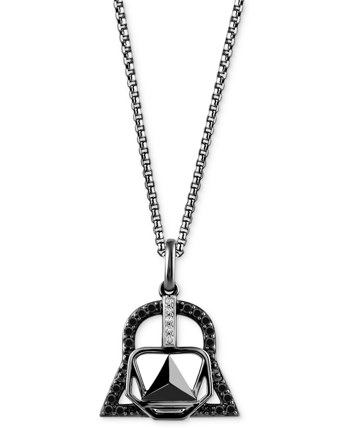 Shop Wonder Fine Jewelry Black & White Diamond Darth Vader Mask 18" Pendant Necklace (1/6 Ct. T.w.) In Sterling Silver With B In Sterling Silver  Black Rhodium