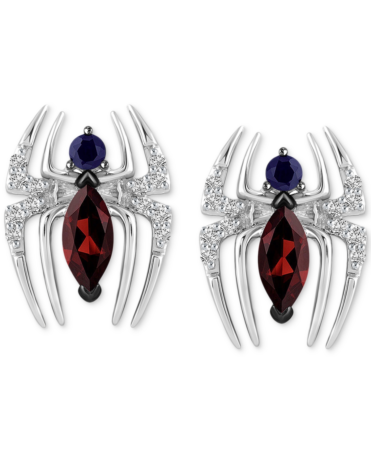 Shop Wonder Fine Jewelry Garnet (1/2 Ct. T.w.) Sapphire (1/8 Ct. T.w.) & Diamond (1/10 Ct. T.w.) Spiderman Stud Earrings In S In Sterling Silver