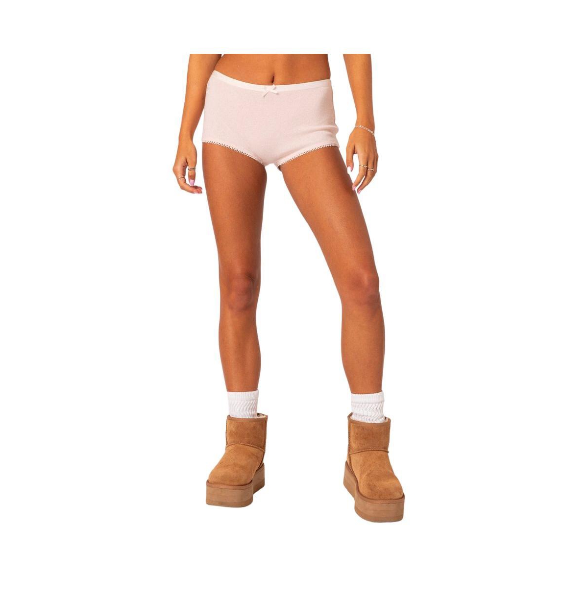 Edikted Women's Mariana Pointelle Micro Shorts In Light-pink